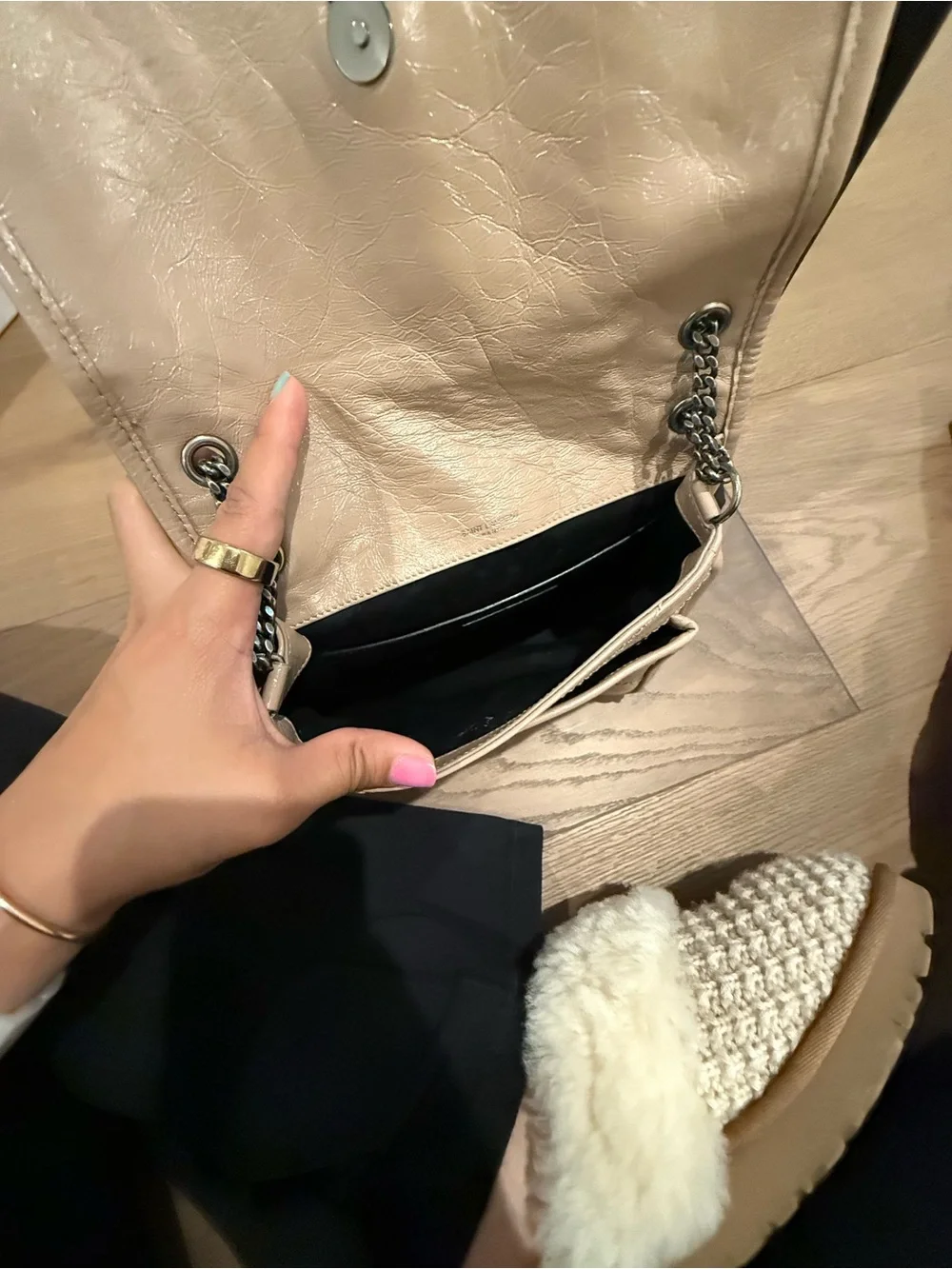 Saint Laurent Niki Small Beige Quilted Leather Shoulder Messenger Bag